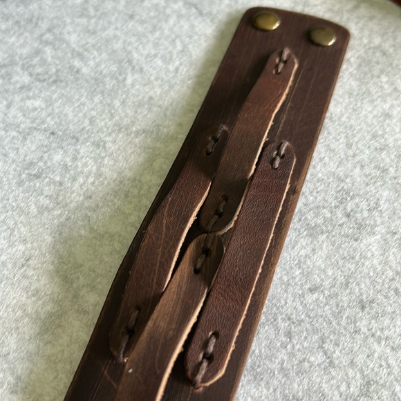 Boho Brown wide leather adjustable 2 snap closure bracket unisex - Picture 4 of 9
